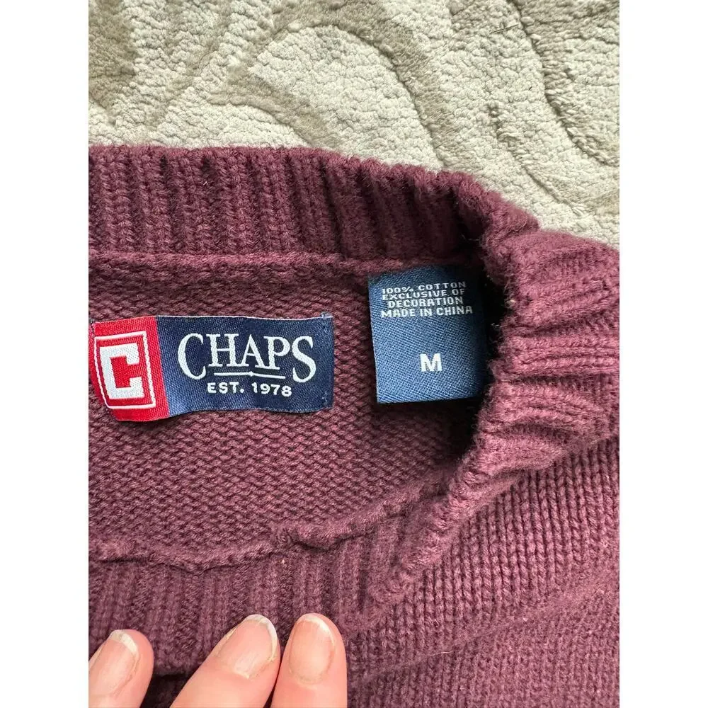 Vintage 90s Chaps 100% Cotton Crewneck Sweater Men’s M Women’s L Maroon Knit